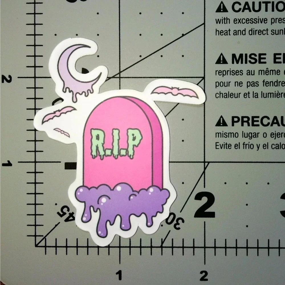 RIP Pink Headstone Purple Cloud Sticker Spooky Pastel Goth Creepy Punk Scary